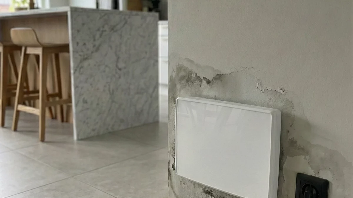 Aparelho ATE instalado em parede com humidade ascensional